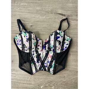 Victoria's Secret Very Sexy Floral Lace Longline Corset Bra Top 32C